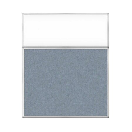 Versare Hush Panel Configurable Cubicle Partition 5' x 6' W/ Window Powder Blue Fabric Clear Window 1852604